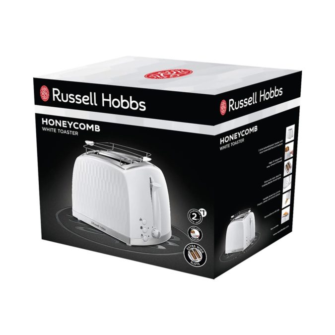 Тостер, Russell Hobbs, 26060-56, Мощность 850W, 2 отделения, 6 режимов обжаривания, Пластик, Подогрев, Размораживание, «Пауза» и «Отмена» во время приготовления, Белый