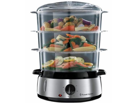 Пароварка, Russell Hobbs, 19270-56, Мощность 800W, Механический тип управления, 3 яруса, Общий объем 9L, Материал корпуса чаши Металл и Пластик, Серебристый