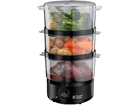 Пароварка, Russell Hobbs, 26530-56, Мощность 400W, Механический тип управления, 3 яруса, Общий объем 7L, Материал корпуса чаши металл и пластик, Черный