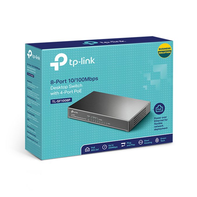 Коммутатор, TP-Link, TL-SF1008P, 8 портов 10/100M RJ45, 4 порта PoE 66 Вт