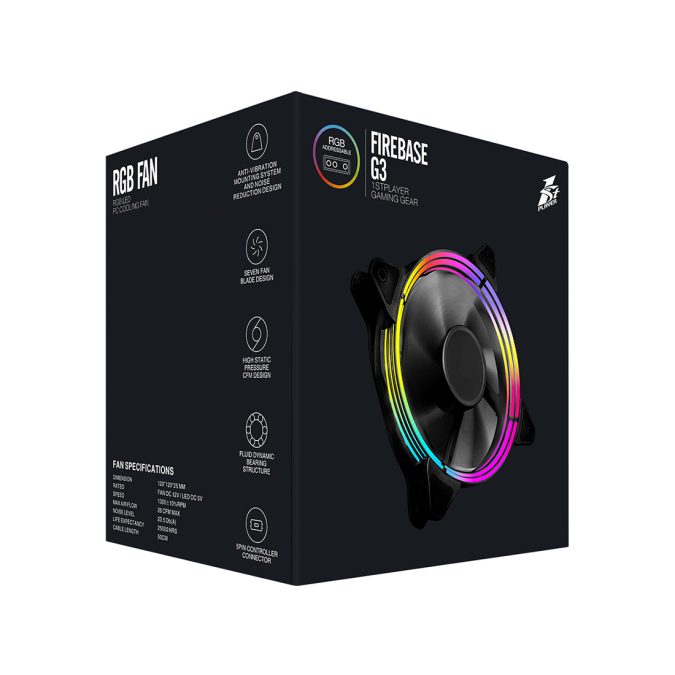 Комплект кулеров для кейса, 1STPLAYER, FIREBASE G-3 COMBO, 3х120мм, 1500 об/мин, 34.15CFM, 30.54dB(A), 5-pin, 120*120*25 мм, Черный