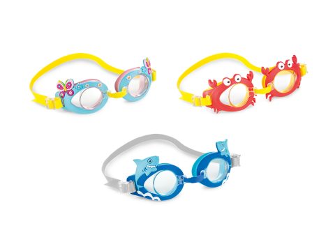 Очки для плавания Fun, INTEX, 55610, Пластик, 3+, УФ-защита, Крабик/Акула/Бабочка в ассортименте, Блистер