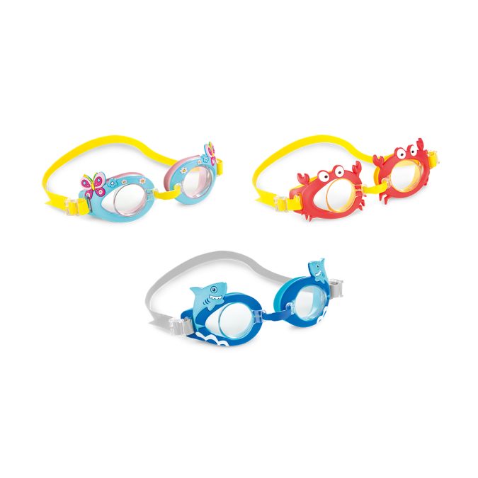 Очки для плавания Fun, INTEX, 55610, Пластик, 3+, УФ-защита, Крабик/Акула/Бабочка в ассортименте, Блистер