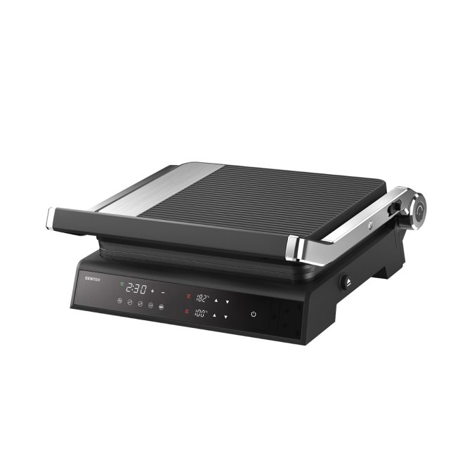 Гриль, Centek, CT-1474, 2100W, 297х230мм, 2 сменные пластины, Антипригарное покрытие, Черный/стальной