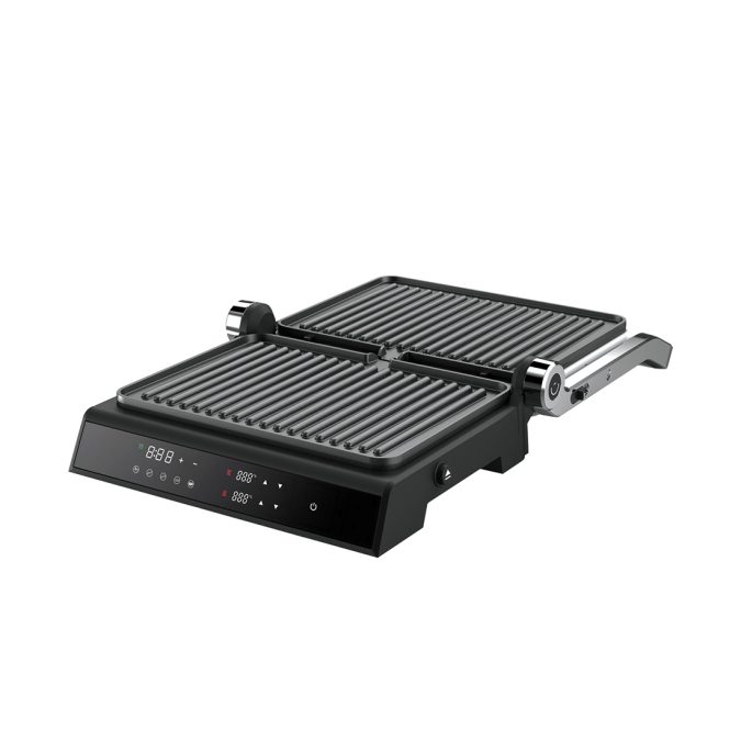 Гриль, Centek, CT-1474, 2100W, 297х230мм, 2 сменные пластины, Антипригарное покрытие, Черный/стальной