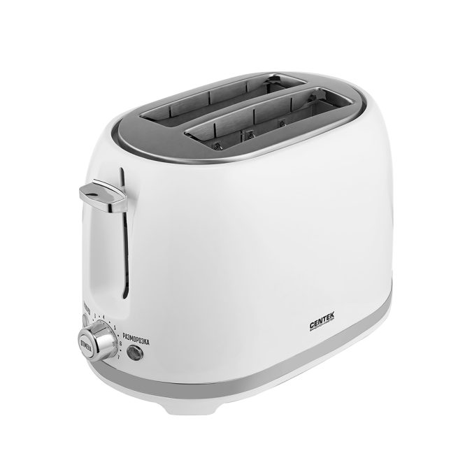 Тостер, Centek, СТ-1432, 850W, 7 уровней прожарки, 2 тоста, Поддон, Стоп, Подогрев, Разморозка, Белый