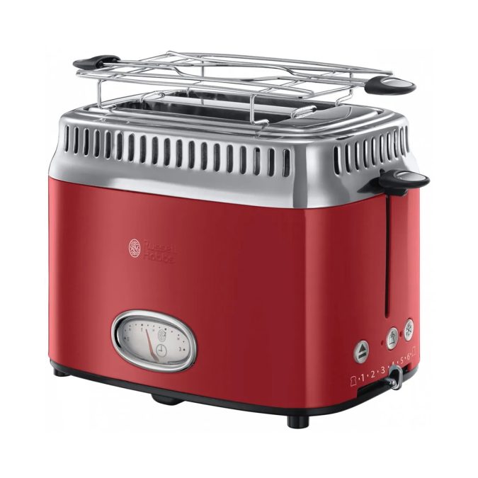 Тостер, Russell Hobbs, 21680-56, Мощность 1100Вт, 6 режимов обжаривания, 2 отделения, Таймер, Функция "Размораживание", Функция "Отмена", Функция «Пауза» во время приготовления, Красный