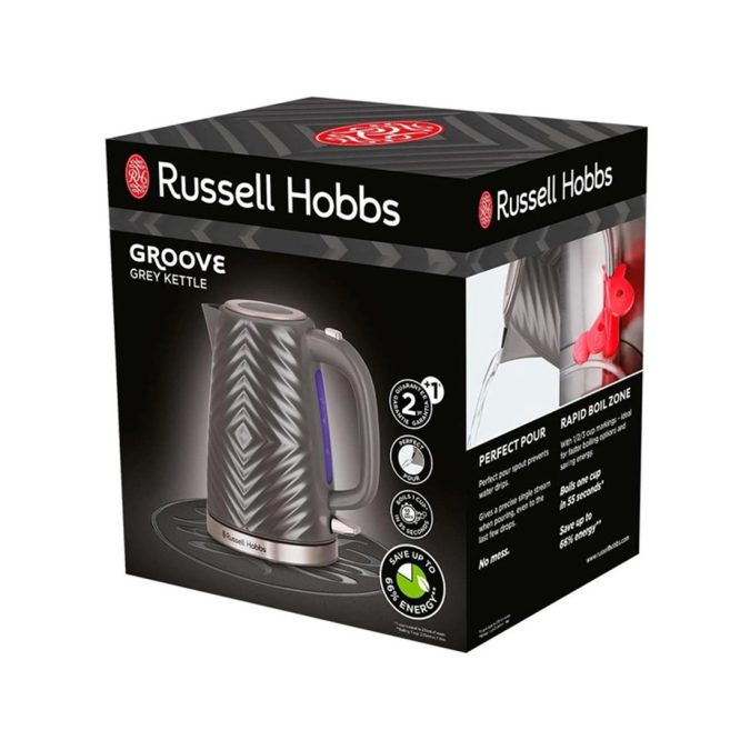 Чайник электрический, Russell Hobbs, 26382-70, Мощность 2400Вт, Объем 1.7л, Нержавеющая сталь, Внутренняя подсветка, Автоотключение: при закипании, при отсутствии воды, при снятии с подставки, Серый