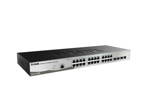 Коммутатор, D-Link, DGS-1210-28/ME/B2A, 19-дюймовый стоечный, 24 порта 10/100/1000M RJ45 + 4 порта 100/1000М/SFP, Управляемый (L2), Корпус металл, 1U