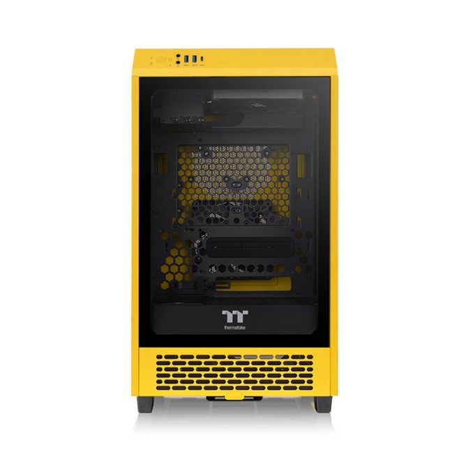 Компьютерный корпус, Thermaltake, The Tower 200 Bumblebee, CA-1X9-00S4WN-00, Mini Tower, Mini-ITX, USB 3.0*2/Type C*1, HD-Audio+Mic, Кулер 2*140 мм, Высота процессорного кулера до 200 мм, Длина VGA до 380 мм, 2*3,5"/2*2,5", Сталь, 3мм Закаленное стекло*1, 280*300*537мм, Без Б/П, Желтый