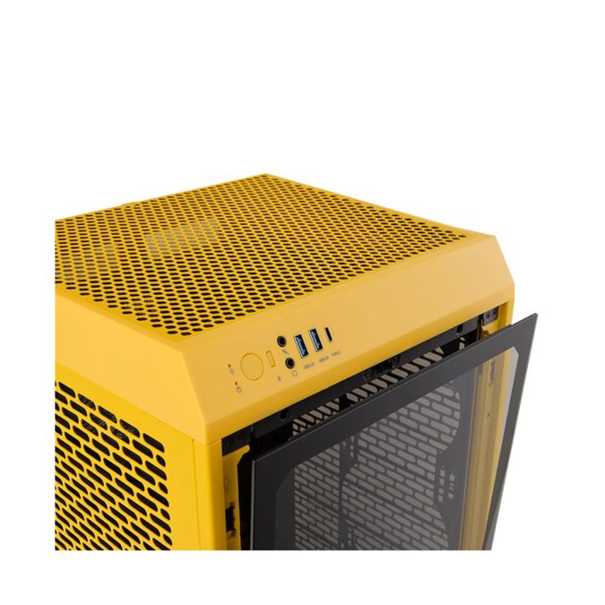 Компьютерный корпус, Thermaltake, The Tower 200 Bumblebee, CA-1X9-00S4WN-00, Mini Tower, Mini-ITX, USB 3.0*2/Type C*1, HD-Audio+Mic, Кулер 2*140 мм, Высота процессорного кулера до 200 мм, Длина VGA до 380 мм, 2*3,5"/2*2,5", Сталь, 3мм Закаленное стекло*1, 280*300*537мм, Без Б/П, Желтый
