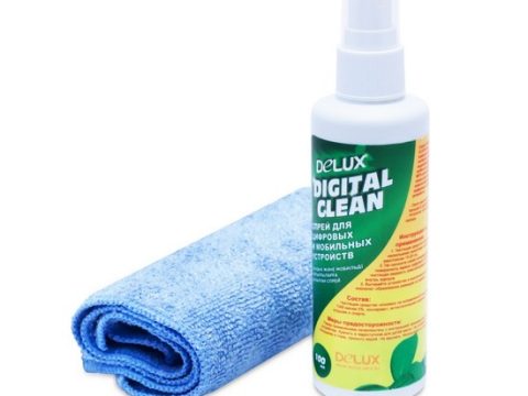 Чистящий набор, Delux, Digital Clean, Для ухода за цифровыми и мобильными устройствами, Спрей 100 мл с салфеткой из микрофибры 25*25 см, Удаление пыли и загрязнений, Дезинфицирует поверхность