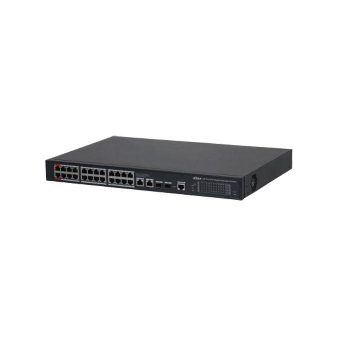 Коммутатор, Dahua, DH-S4228-24GT-240, Управляемый L2, 24  RJ45 10/100/1000 Mbps (802.3af/at, 802.3bt 1-2 порт, 240W), 2  RJ45 10/100/1000 Mbps, 2  SFP 1000 Mbps, стоечный