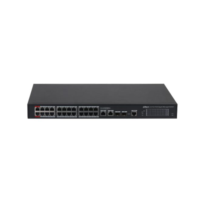 Коммутатор, Dahua, DH-S4228-24GT-240, Управляемый L2, 24  RJ45 10/100/1000 Mbps (802.3af/at, 802.3bt 1-2 порт, 240W), 2  RJ45 10/100/1000 Mbps, 2  SFP 1000 Mbps, стоечный
