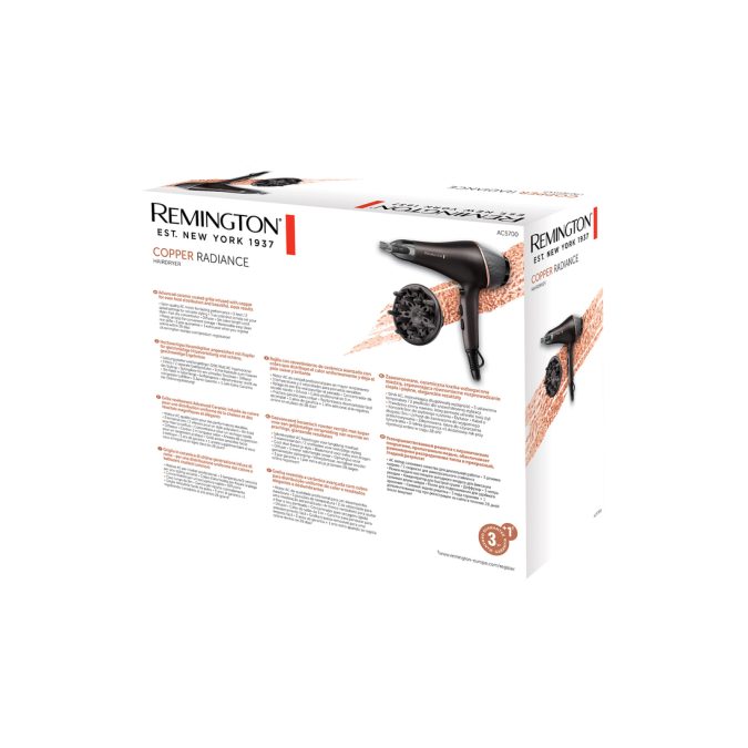 Фен, Remington, AC5700, 2 скорости, 3 температурных режимов, AC мотор, Ионизация, Подача холодного воздуха, Длина кабеля 3м, Мощность 2200 Вт, Черный