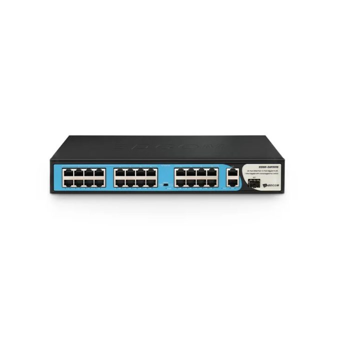 Коммутатор, BDCOM, S1200-24P2G1S, Неуправляемый, 24 порта PoE+ (280W) 10/100M RJ45, 2 порта 10/100/1000M RJ45, 1 порт SFP, Стоечный