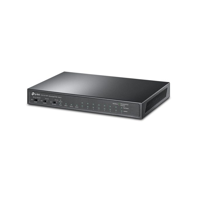 Коммутатор, TP-Link, TL-SL1311MP, Неуправляемый, 8 портов PoE+ 10/100 Мбит/с 802.3af/at, 2 гигабитных порта RJ45, 1 гигабитный SFP-порт, общ РоЕ (124 Вт)