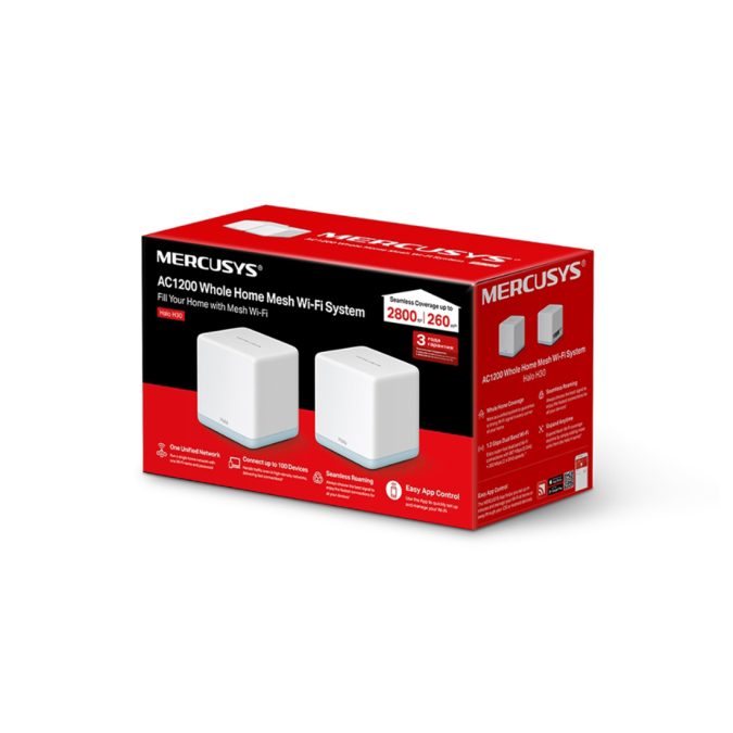 Маршрутизатор, Mercusys, Halo H30(2-pack), WI-FI 5, 802.11a/b/g/n/ac, AC1200, 2 порта 10/100M WAN/LAN, Домашняя Mesh Wi-Fi система (2 модуля в комплекте)