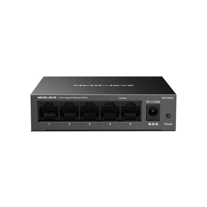 Коммутатор, Mercusys, MS105GS, 5-портовый 10/100/1000 Мбит/с настольный коммутатор, метал. корпус