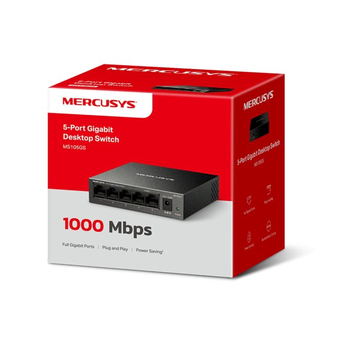 Коммутатор, Mercusys, MS105GS, 5-портовый 10/100/1000 Мбит/с настольный коммутатор, метал. корпус