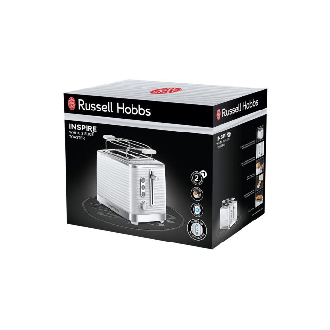Тостер, Russell Hobbs, 24370-56,Количество режимов обжаривания 6 ,Кол-во отделений 2, Цвет ,Белый ,Материал корпуса ,Пластик ,Функции тостера ,Подогрев ,Размораживание ,Особенности конструкции ,Подставка для подогревания ,Съемный поддон для крошек,Мощность, Вт 1050