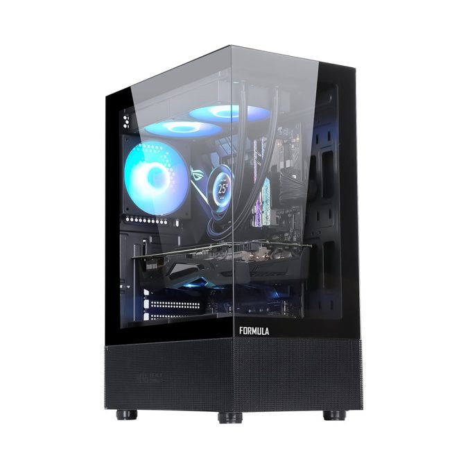 Компьютерный корпус, Formula V, Crystal Z1+ Black, ATX/micro ATX/mini-ITX, USB Type C/3.0/2.0, HD-Audio+Mic, Кулер 3*120мм ARGB, Высота процессорного кулера до 165мм, Длина VGA до 300мм, 1*3.5"/2*2.5", Толщина 0,5мм, 346x212x487мм, Без Б/П, Чёрный