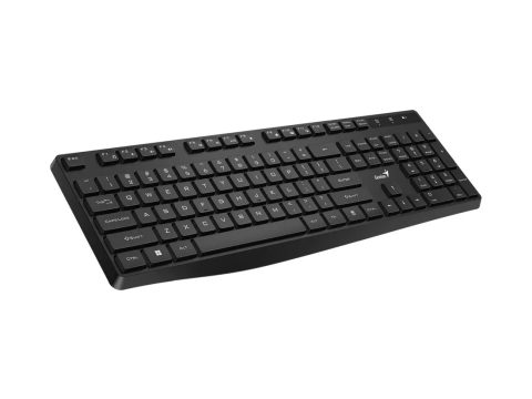 Клавиатура, Genius, KB-7200, Беспроводная 2.4ГГц, Кол-во стандартных клавиш 104, Батарейки в комплекте, Размер: 435,7*140,2*23,3 мм., Анг/Рус, Защита от случайного пролива воды/кофе, Чёрный