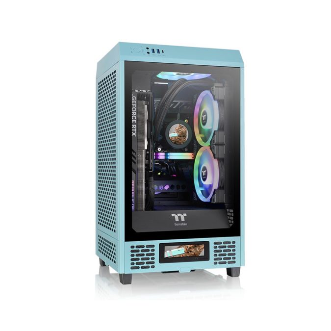Компьютерный корпус, Thermaltake, The Tower 200, CA-1X9-00SBWN-00, Mini Tower, Mini-ITX, USB 3.0*2/Type C*1, HD-Audio+Mic, Кулер 2*140 мм, Высота процессорного кулера до 200 мм, Длина VGA до 380 мм, 2*3,5"/2*2,5", Сталь, 3мм Закаленное стекло*1, 280*300*537мм, Без Б/П, Бирюзовый