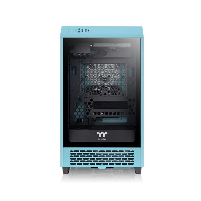 Компьютерный корпус, Thermaltake, The Tower 200, CA-1X9-00SBWN-00, Mini Tower, Mini-ITX, USB 3.0*2/Type C*1, HD-Audio+Mic, Кулер 2*140 мм, Высота процессорного кулера до 200 мм, Длина VGA до 380 мм, 2*3,5"/2*2,5", Сталь, 3мм Закаленное стекло*1, 280*300*537мм, Без Б/П, Бирюзовый