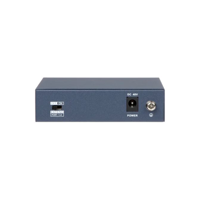 Коммутатор, Hikvision, DS-3E0105P-E(B), Неуправляемый, 4 x 10/100 Mbps, РоЕ 802.3af/at 60W, 1 x 10/100 Mbps RJ45, Настольный, Long Range Ports 1 to 4: up to 300 m.