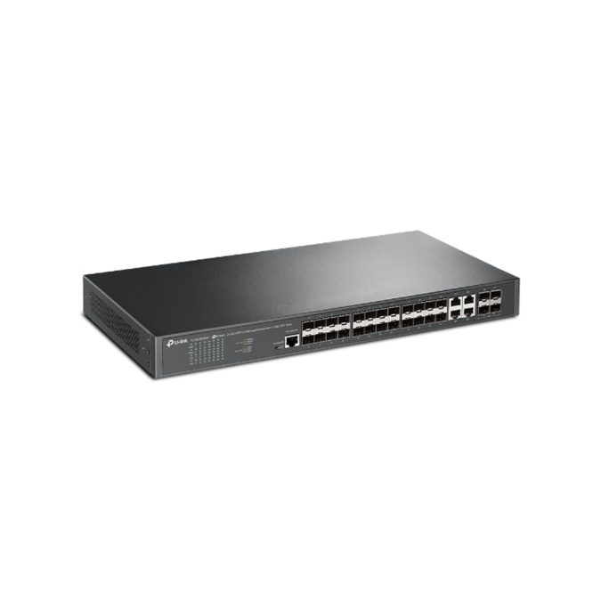 Коммутатор, TP-Link, SG3428XF, JetStream управляемый коммутатор уровня 2+ на 20 гигабитных портов SFP, 4 порта SFP+ 10 Гбит/с и 4 комбинированных порта SFP/RJ45