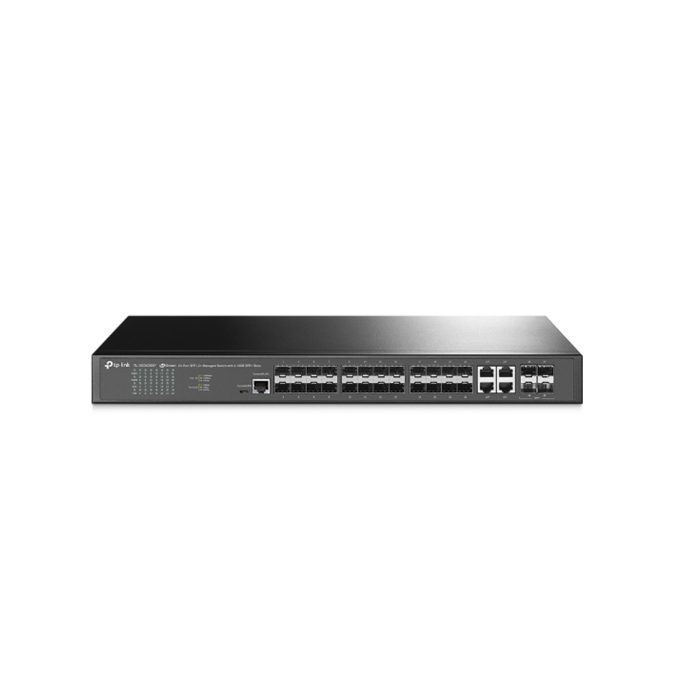 Коммутатор, TP-Link, SG3428XF, JetStream управляемый коммутатор уровня 2+ на 20 гигабитных портов SFP, 4 порта SFP+ 10 Гбит/с и 4 комбинированных порта SFP/RJ45