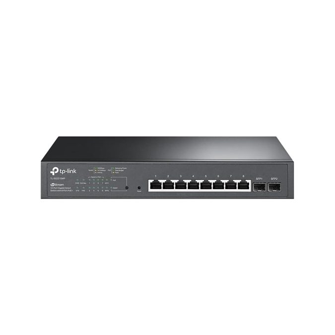 Коммутатор, TP-Link, SG2210MP, 8 портов 10/100/1000 Мбит/с (RJ45) с поддержкой PoE+ , 2 гигабитных слота SFP (150 Вт), Управляемый