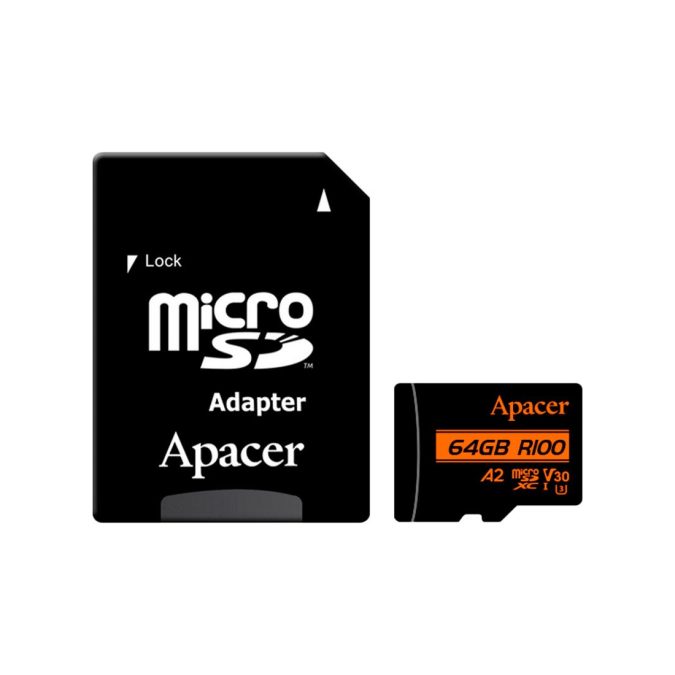Карта памяти, Apacer, AP64GMCSX10U8-R, MicroSDXC 64GB, с адаптером SD