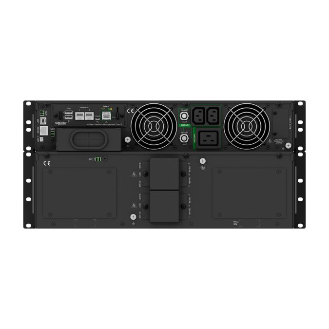Источник бесперебойного питания, APC, Smart-UPS SRTG10KXLI, Комплект: SRTG10KXLI-PM-1шт, SRTG192XLBP4-1шт, Онлайн, Мощность 10000ВА/10000Вт, Стоечный 5U, 230В, Вых: 2x IEC C13+1x IEC C19+клеммная колодка, APCRBC174, Network Card, W/O rail kit, Чёрный