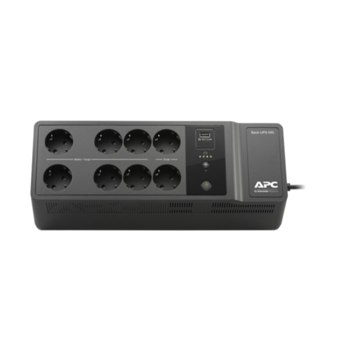 Источник бесперебойного питания, APC, Back-UPS BE650G2-GR, Линейно-интерактивный, Мощность 650ВА/400Вт, Напольный, 230В, Вых: 8x Schuko, APCRBC110, Чёрный