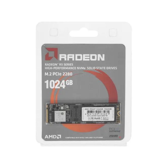 Твердотельный накопитель SSD, AMD Radeon, R5MP1024G8, 1024GB, M.2 NVMe PCIe 3.0x4, 2050/1790 Мб/с