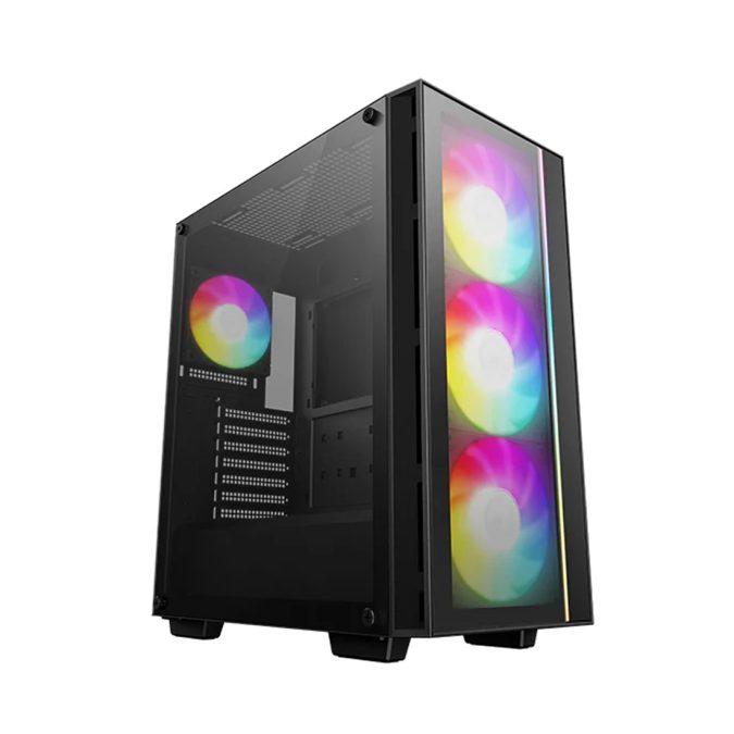 Компьютерный корпус, Deepcool, MATREXX 55 V4 R-MATREXX55-BKADA4-G-4, ATX/Micro ATX, USB 3.0*2, HD-Audio+Mic, Кулер 120мм/3*140мм ARGB, Высота процессорного кулера до 165мм, Длина VGA до 370мм, 2*3.5"/2+1*2.5", Сталь 0,6, 421x215x483мм, Без Б/П, Чёрный