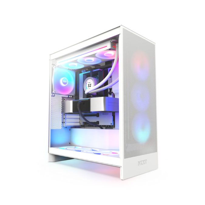 Компьютерный корпус, NZXT, H7 Flow RGB, CM-H72FW-R1, Mid-Tower, E-ATX/ATX/M-ATX/M-ITX, USB 3.2 Type-A *2, USB 3.2 Type-C *1, Audio+Mic *1, 3*140мм F Series RGB fan (Спереди), Высота процессорного кулера 185мм, Длина VGA 400мм, 4*2,5/2*3,5, Сталь/Закаленное стекло, 480*230*505мм, без Б/П, Белый