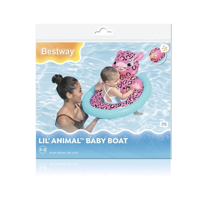 Надувная лодочка Lil' Animal 76 х 55 см, BESTWAY, 34180, Винил, 1-2 года, Издает звуки, С отверстиями для ног, Львенок/Лепардик/Песик в ассортименте, Пакет