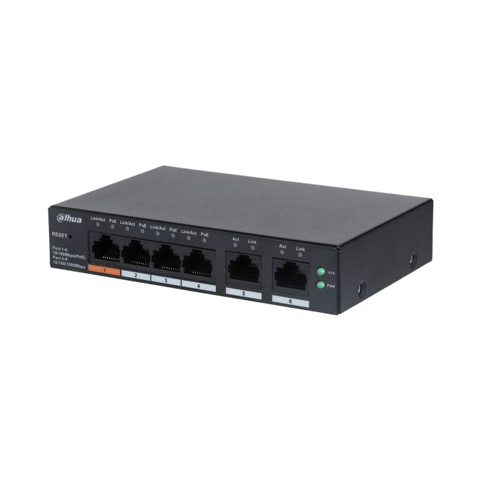 Коммутатор, Dahua, DH-CS4006-4ET-60, Управляемый, 4 порта 10/100M (PoE 802.3af/at/Hi-PoE,60W), 2 порта 10/100/1000M,