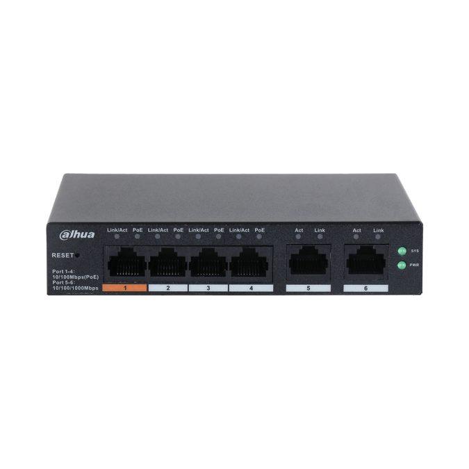 Коммутатор, Dahua, DH-CS4006-4ET-60, Управляемый, 4 порта 10/100M (PoE 802.3af/at/Hi-PoE,60W), 2 порта 10/100/1000M,