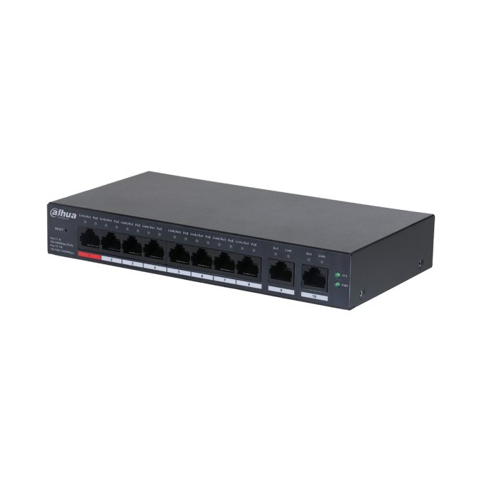 Коммутатор, Dahua, DH-CS4010-8ET-110, Управляемый, 8 портов 10/100M (PoE 802.3af/at/Hi-PoE,110W), 2 порта 10/100/1000M,
