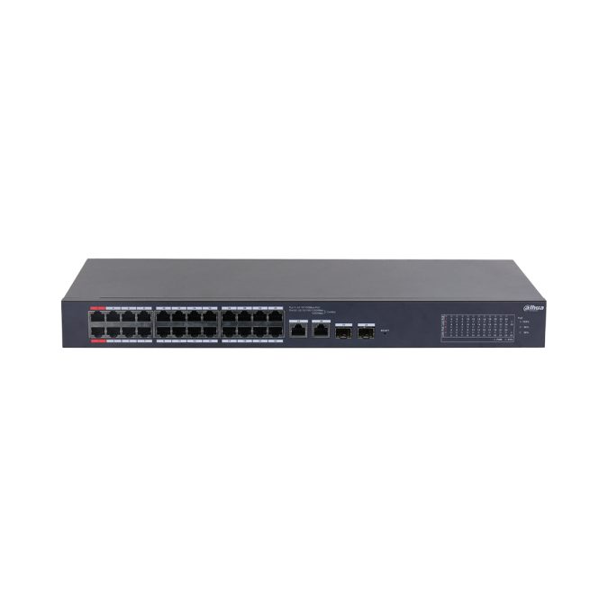 Коммутатор, Dahua, DH-CS4226-24ET-240, Управляемый, 24 порта 10/100M (PoE 802.3af/at/Hi-PoE,240W), 2 порта 10/100/1000M RJ-45/SFP (combo)