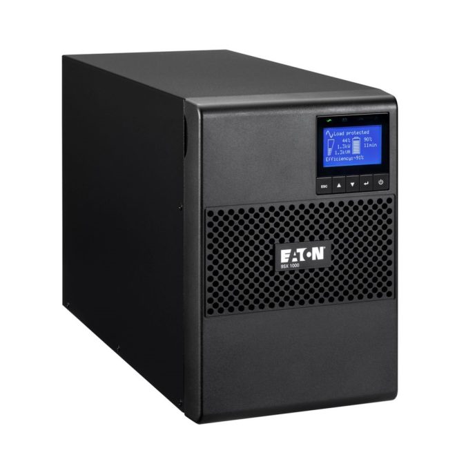 Источник бесперебойного питания, Eaton, 9SX1000I, Онлайн, Напольный, Мощность 1000ВА/900Вт, Диапазон работы AVR: 190-276В (с возможностью регулировки до 120-276В), Бат.: 12В/9 Ач*3шт., Чистая синусоида, 6 вых.: 6 IEC C13 (10А), Smart, USB-B, RS232, SNMP слот, LCD, ABM, Цвет Чёрный