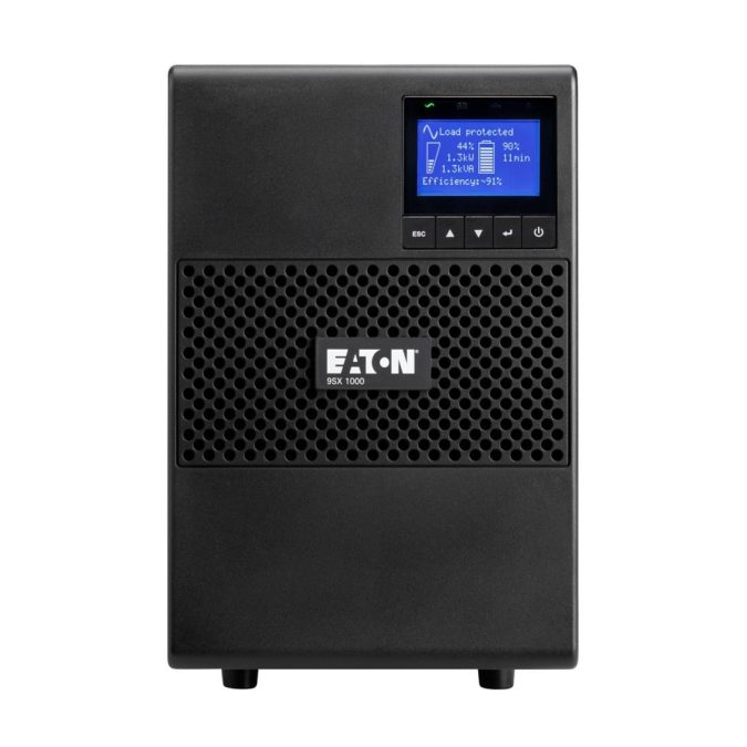 Источник бесперебойного питания, Eaton, 9SX1000I, Онлайн, Напольный, Мощность 1000ВА/900Вт, Диапазон работы AVR: 190-276В (с возможностью регулировки до 120-276В), Бат.: 12В/9 Ач*3шт., Чистая синусоида, 6 вых.: 6 IEC C13 (10А), Smart, USB-B, RS232, SNMP слот, LCD, ABM, Цвет Чёрный