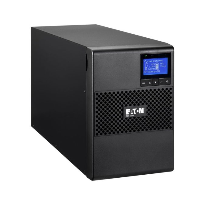 Источник бесперебойного питания, Eaton, 9SX1500I, Онлайн, Напольный, Мощность 1500ВА/1350Вт, Диапазон работы AVR: 190-276В (с возможностью регулировки до 120-276В), Бат.: 12В/9 Ач*4шт., Чистая синусоида, 6 вых.: 6 IEC C13 (10А), Smart, USB-B, RS232, SNMP слот, LCD, ABM, Цвет Чёрный