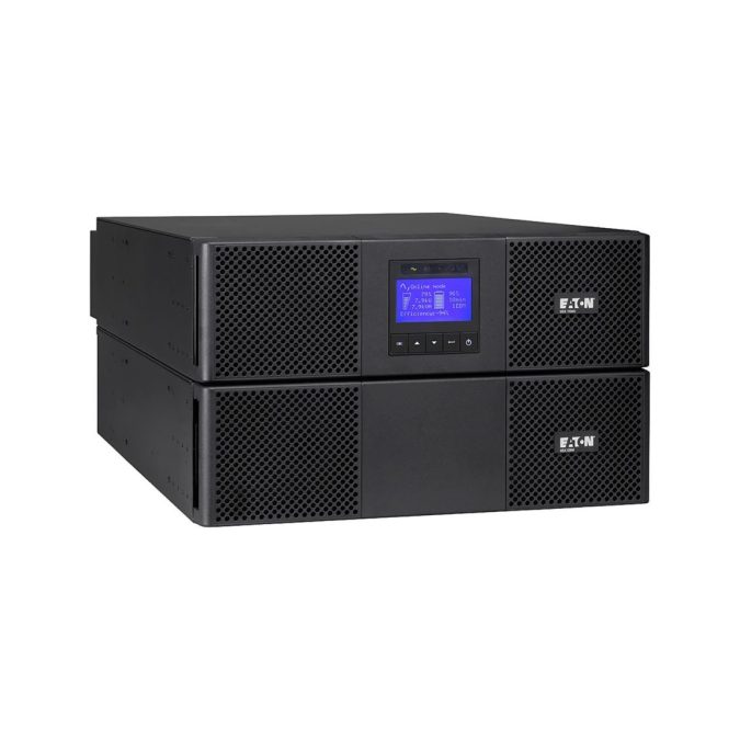 Источник бесперебойного питания, Eaton, 9SX11KiRT, Комплект: 9SX11KiRT - 1шт, 9SXEBM240 - 1шт, рельсы 2шт, Онлайн, Стоечный 19" 6U, Мощность 11000ВА/10000Вт, Диапазон работы AVR: 176-276В (с возможностью регулировки до 100-276В), Бат.: 12В/7 Ач*20шт., Чистая синусоида, клемная колодка, Smart, USB-B, RS232, SNMP слот, LCD, ABM, Цвет Чёрный