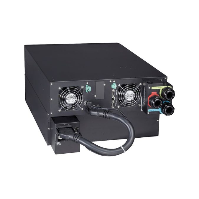 Источник бесперебойного питания, Eaton, 9SX11KiRT, Комплект: 9SX11KiRT - 1шт, 9SXEBM240 - 1шт, рельсы 2шт, Онлайн, Стоечный 19" 6U, Мощность 11000ВА/10000Вт, Диапазон работы AVR: 176-276В (с возможностью регулировки до 100-276В), Бат.: 12В/7 Ач*20шт., Чистая синусоида, клемная колодка, Smart, USB-B, RS232, SNMP слот, LCD, ABM, Цвет Чёрный