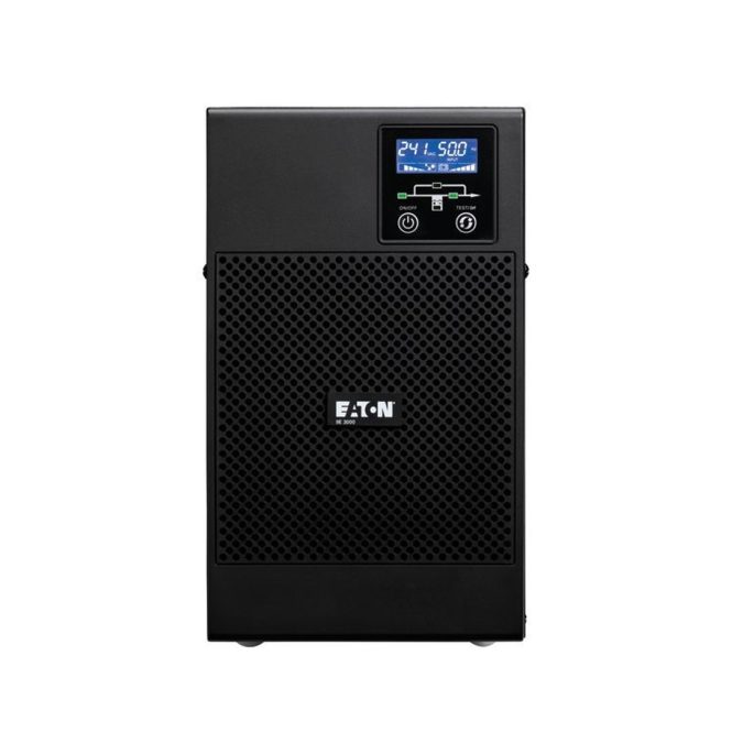Источник бесперебойного питания, Eaton, 9E3000I, Онлайн, Напольный, Мощность 3000ВА/2400Вт, Диапазон работы AVR: 176-300В (с возможностью регулировки до 100-300В), Бат.: 12В/9 Ач*6шт., Чистая синусоида, 7 вых.: 6 IEC C13 (10А) и 1 IEC C19 (16А), Smart, USB-B, RS232, SNMP слот, LCD, ABM, Цвет Чёрный